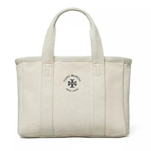 NWT TORY BURCH Small Mini Mercer Canvas Tote Bag in Neutral Cream - Picture 11 of 11